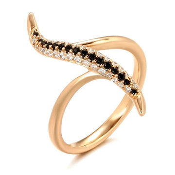 Unique Design White And Black AAA Zircon Diamonds Fashion 14K Rolled Rose Gold Daily Fine Jewellery Ring